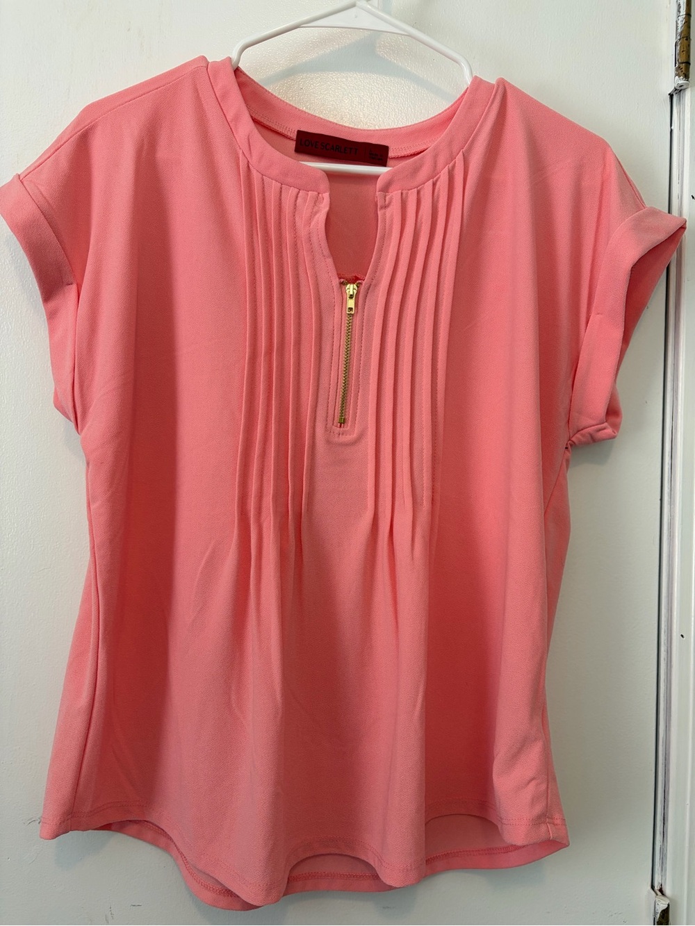Scarlett Coral Pink Pleated Zip-Front Blouse